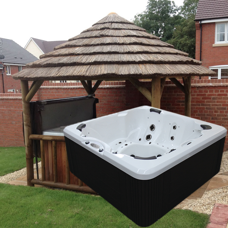 3.8M THATCH GAZEBO + EVOLUTION SL743 HOT TUB